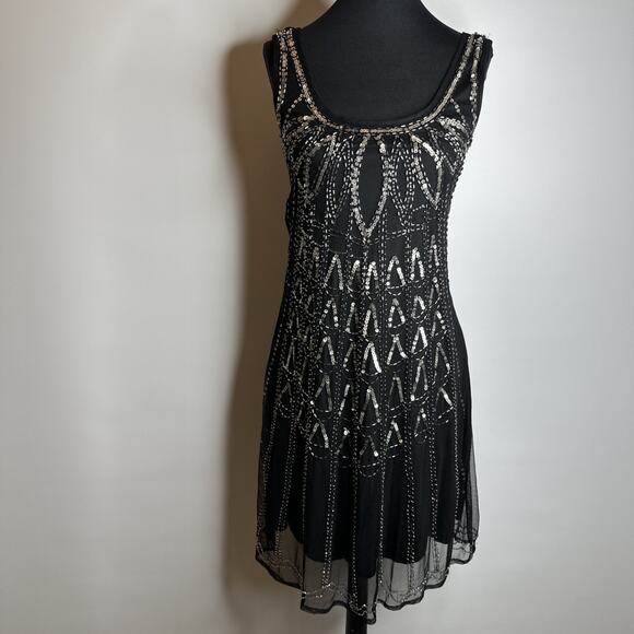 Vintage Grunge Garden Fairy Beaded Sequins Shift Dress Size Large Whimsigoth - Picture 1 of 10